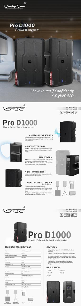 VERSE PRO D1000 – 15" Active Speaker – 1400W – Original Garansi Resmi – Harga Sepasang = 1 Pair / 2 Unit